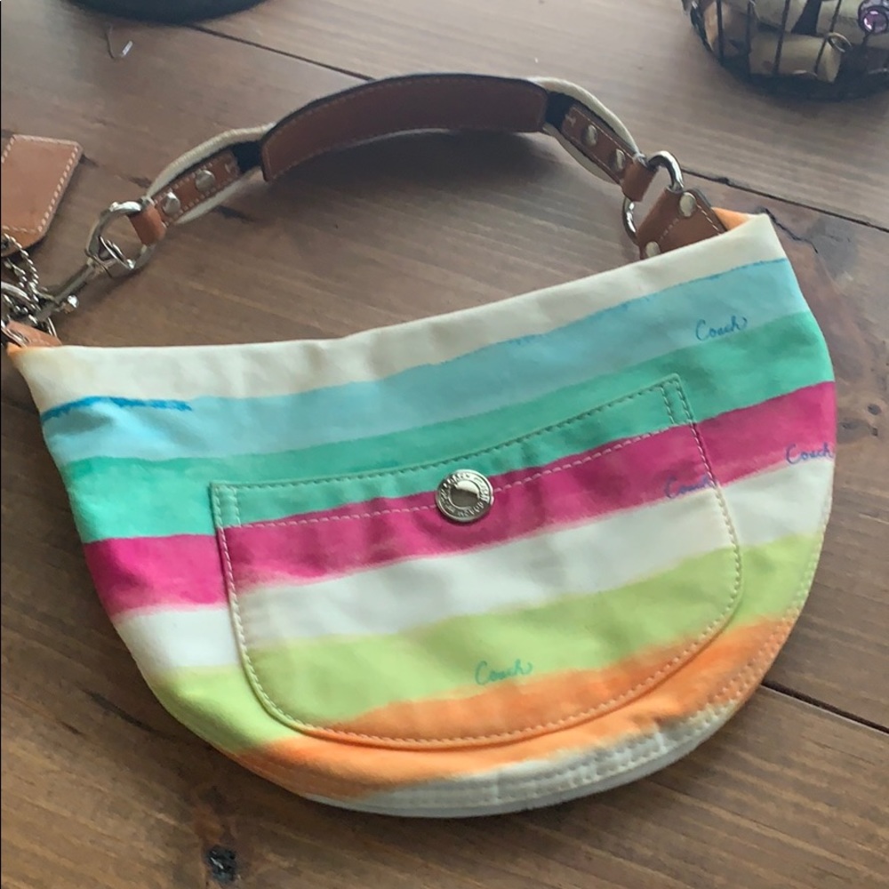 NWOT COACH HAMPTON WATERCOLOR STRIPE SMALL HOBO